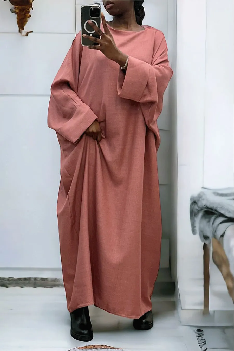 Abaya rose très ample (36-52) coupe kimono