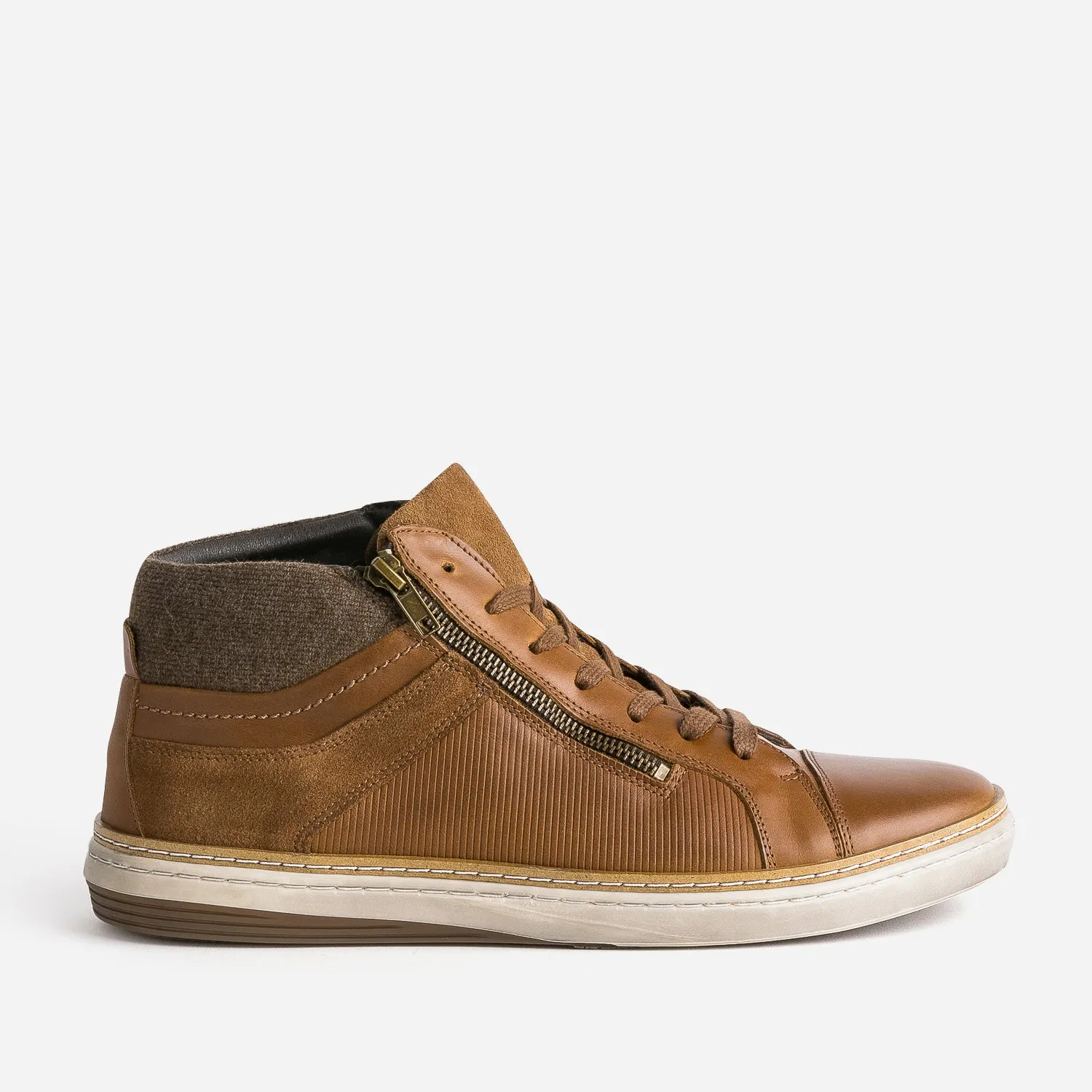 Basket cognac cuir empiècement textile - Baskets / Tennis Homme | ERAM