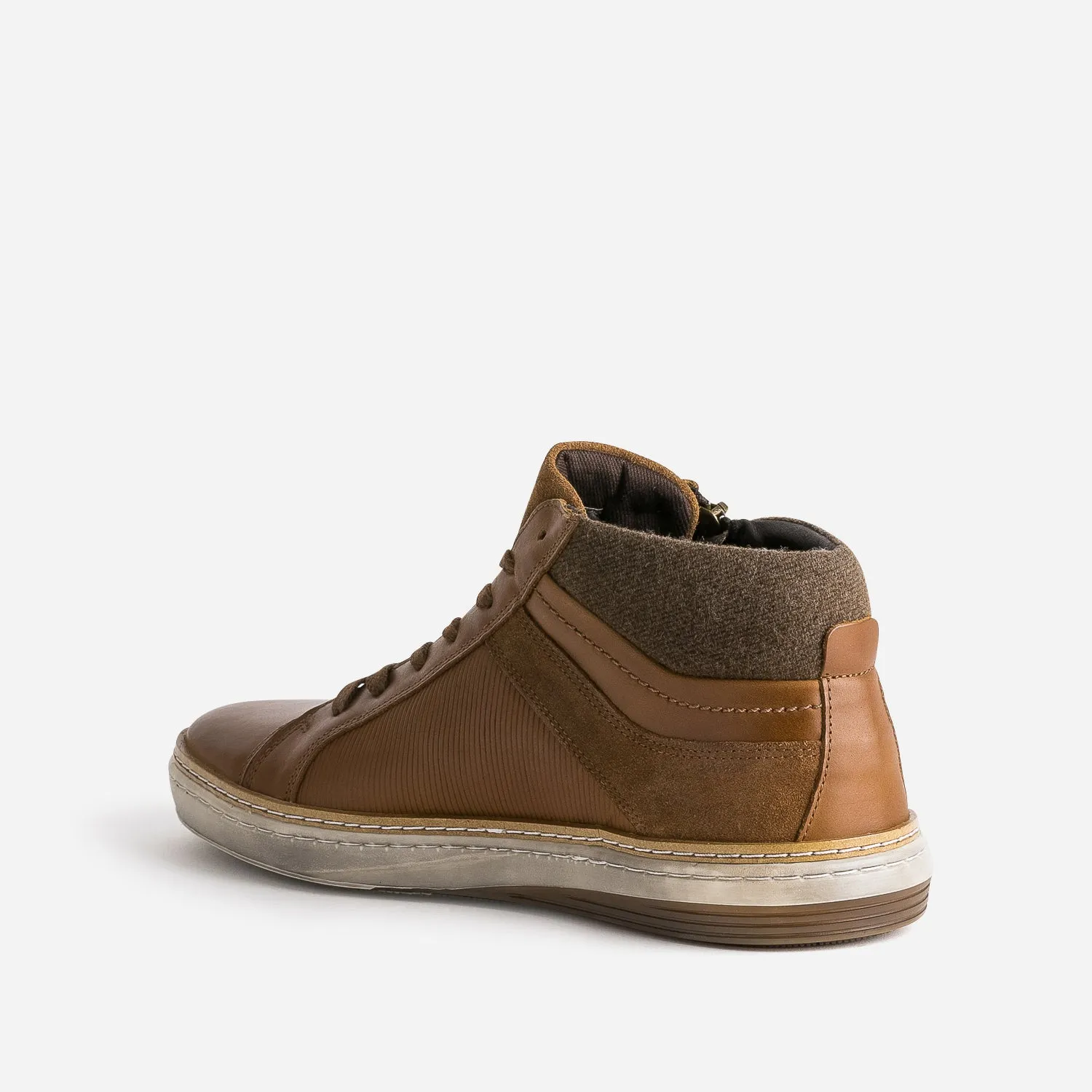 Basket cognac cuir empiècement textile - Baskets / Tennis Homme | ERAM