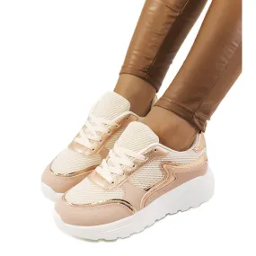 Baskets Basemat roses pour femme beige d'or