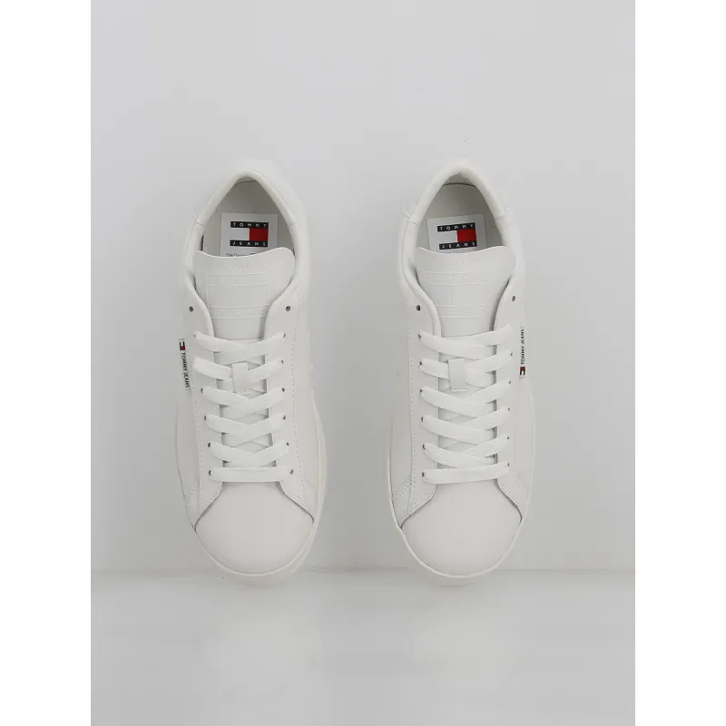 Baskets en cuir basses cups blanc homme - Tommy Jeans | wimod