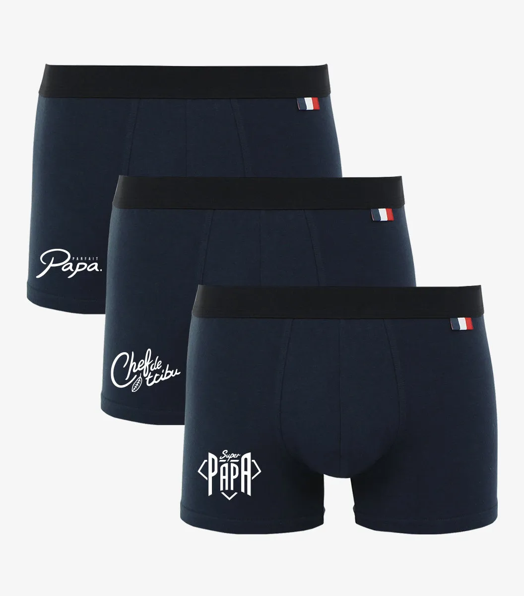 Boxer Homme Marine x3 - Pack Papa