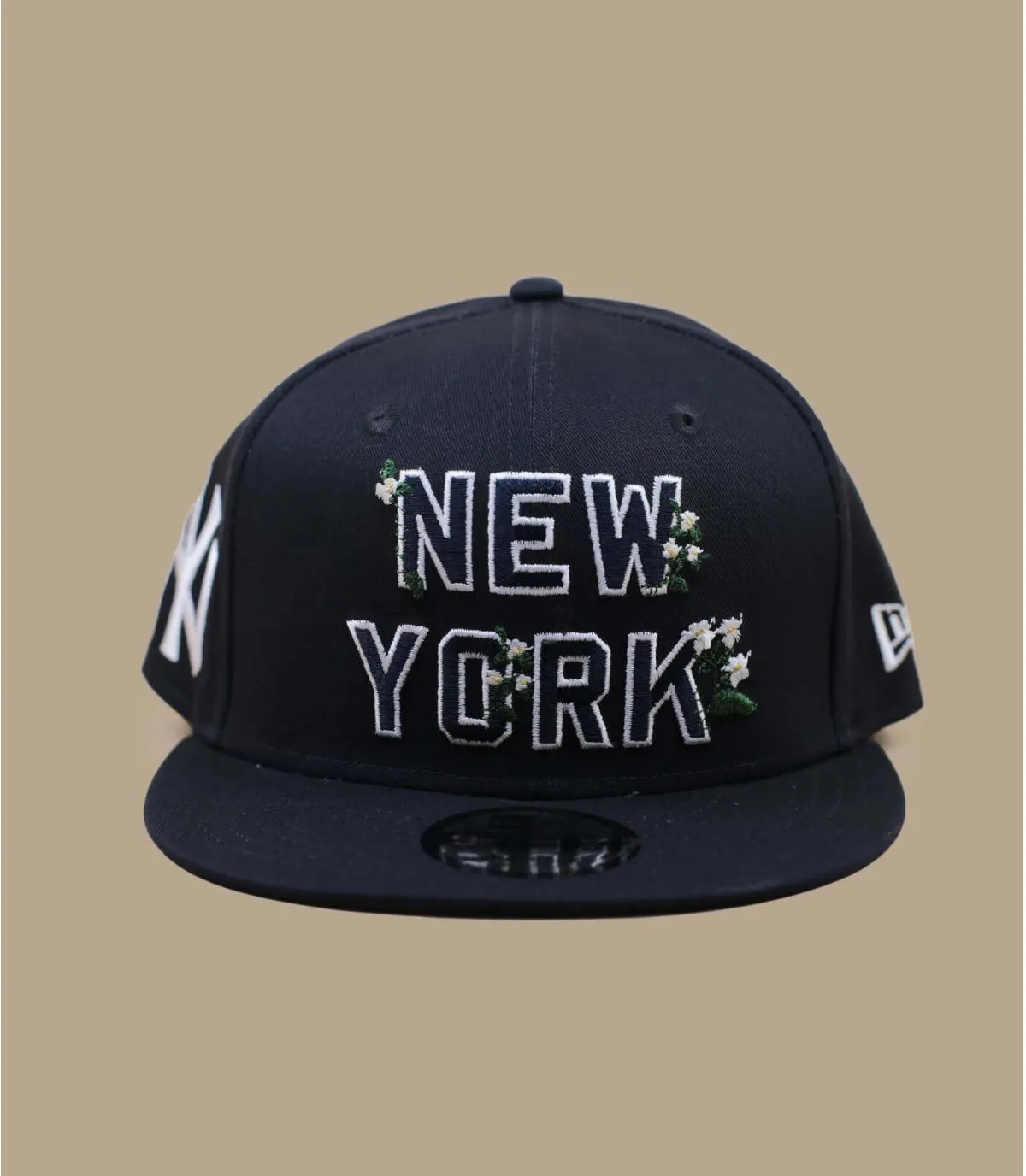 casquette snapback NY bleu marine fleurs - Flower Wordmark 9Fifity NY New Era : Headict