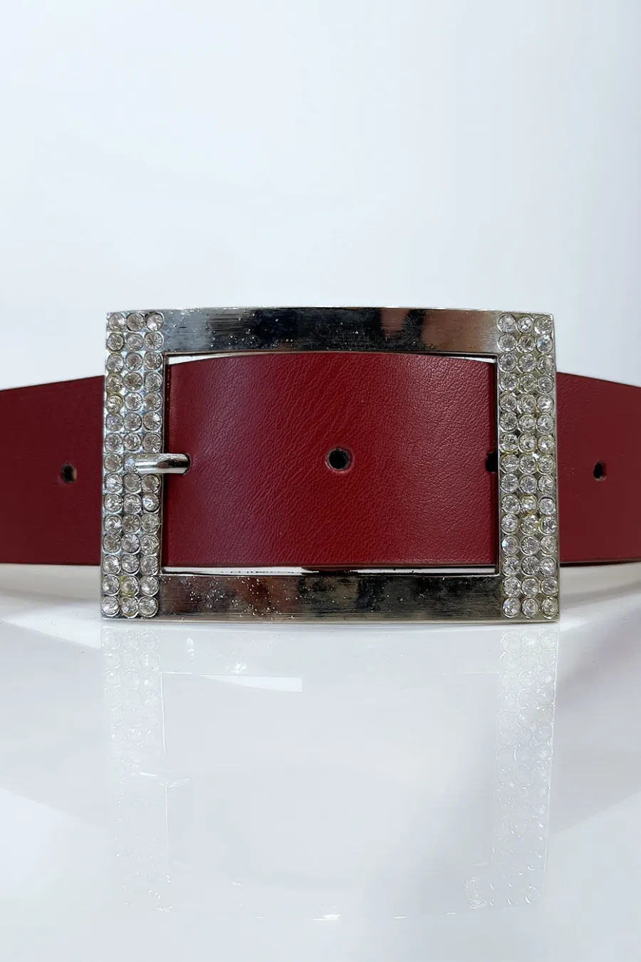 Ceinture bordeaux avec boucle rectangle strass et argenté