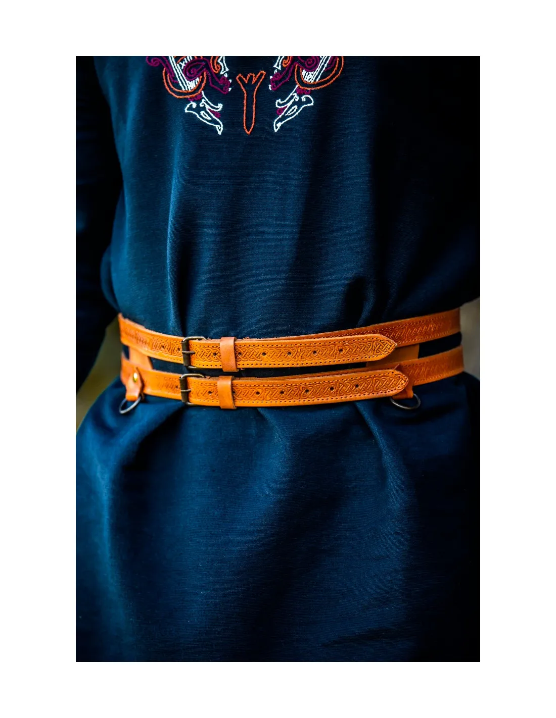 Ceinture double viking en cuir marron clair ⚔️ Boutique Épées