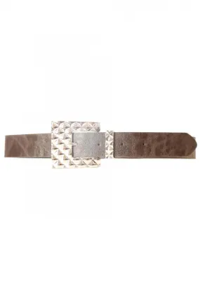 Ceinture Noir effet cuir à boucle fantaisie géométrique SG-0427