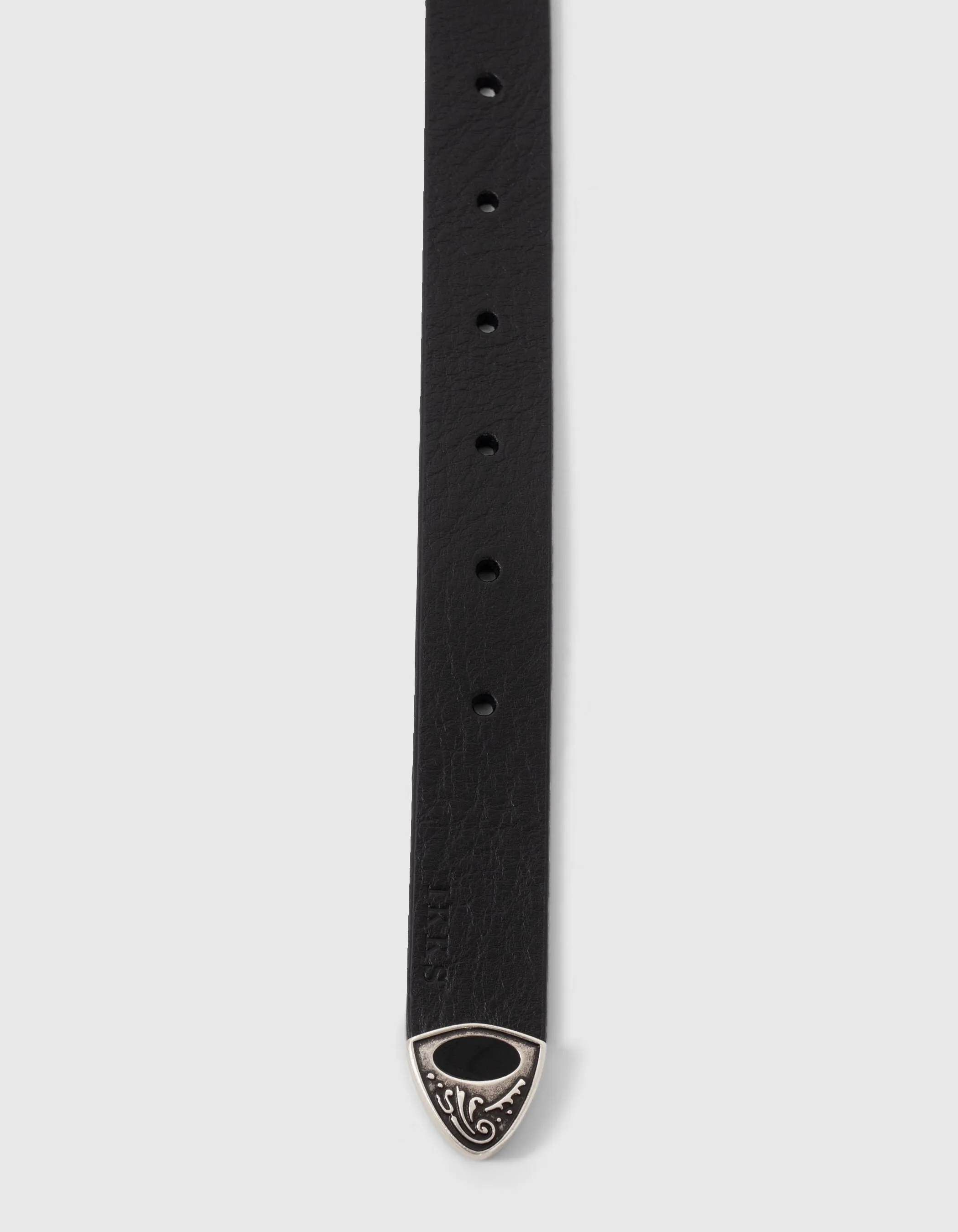 Ceinture noire cuir boucle gravée et chaînes Femme