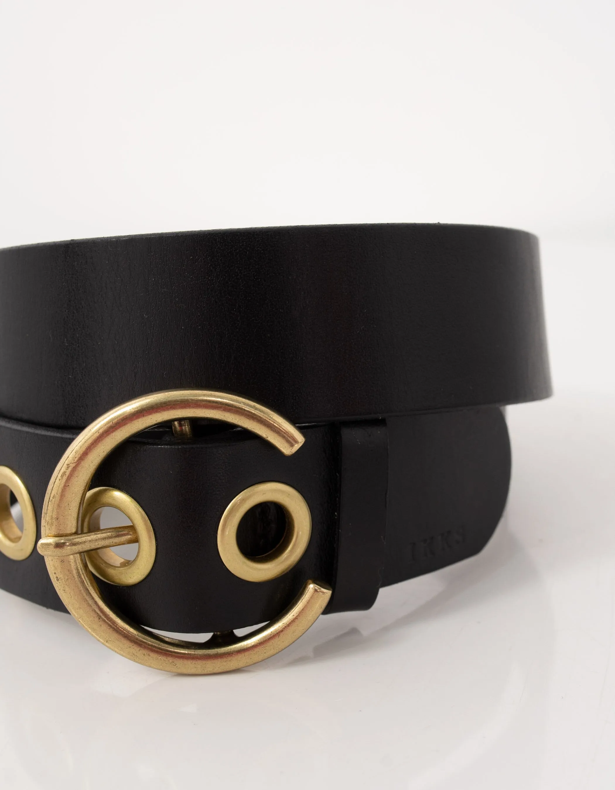 Ceinture noire en cuir avec maxi œillets Femme