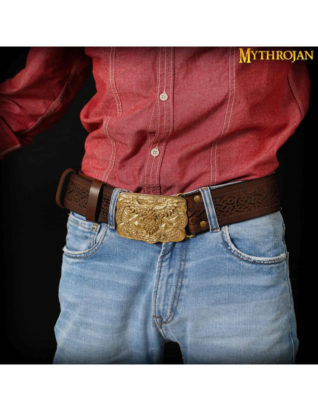 Ceinture viking avec boucle en laiton Odin's Raven ⚔️ Boutique Épées