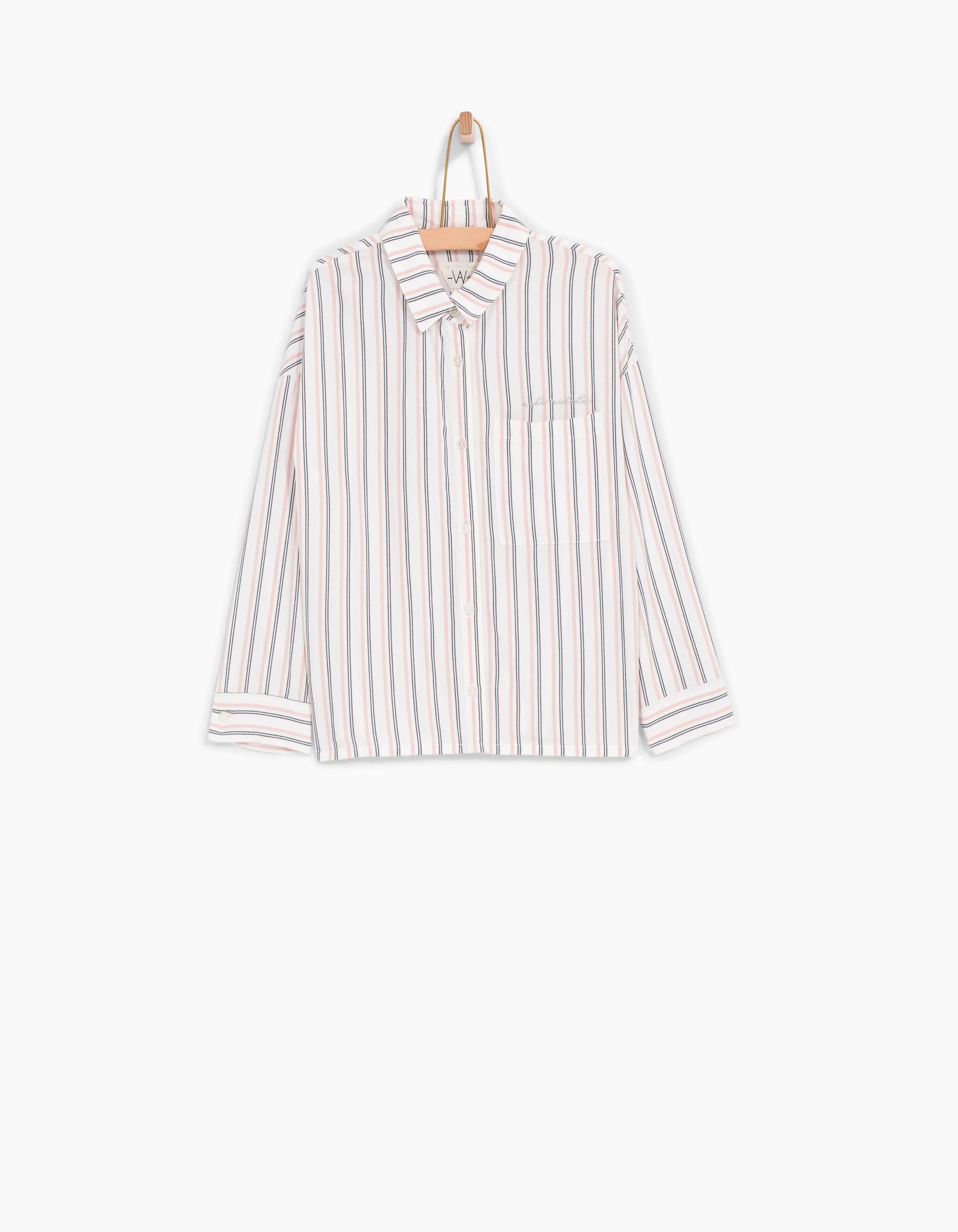 Chemise blanche à rayures marine et rose fille