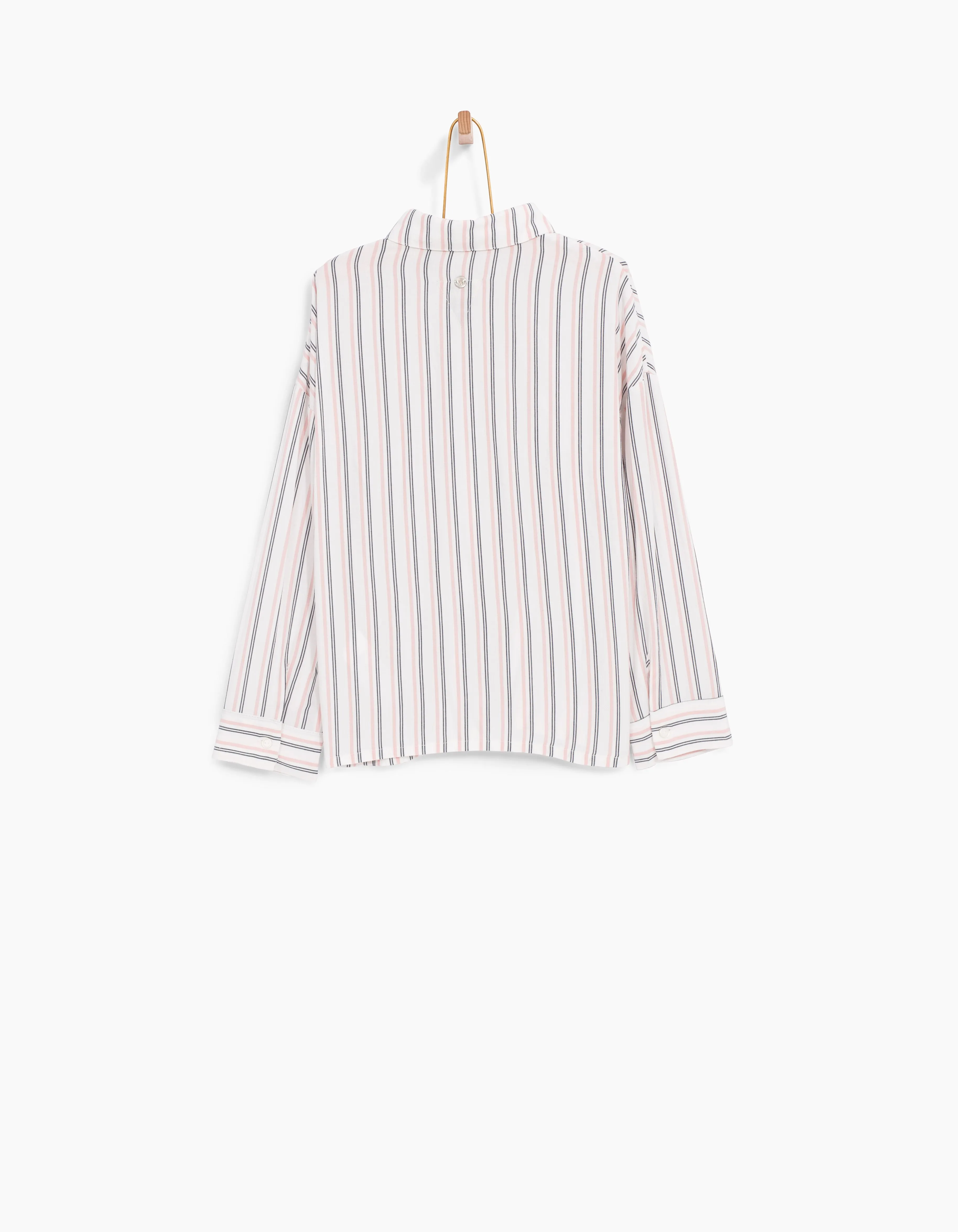 Chemise blanche à rayures marine et rose fille