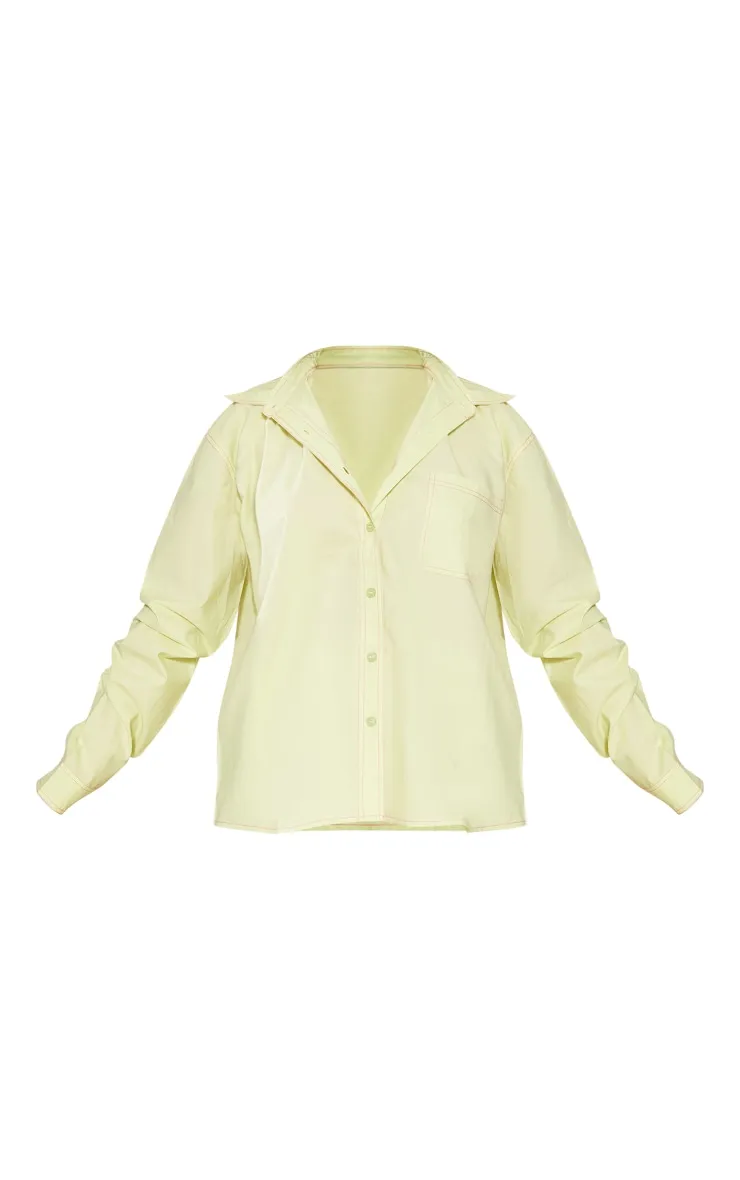 Chemise boutonnée oversize en coton vert citron clair à coutures contrastantes