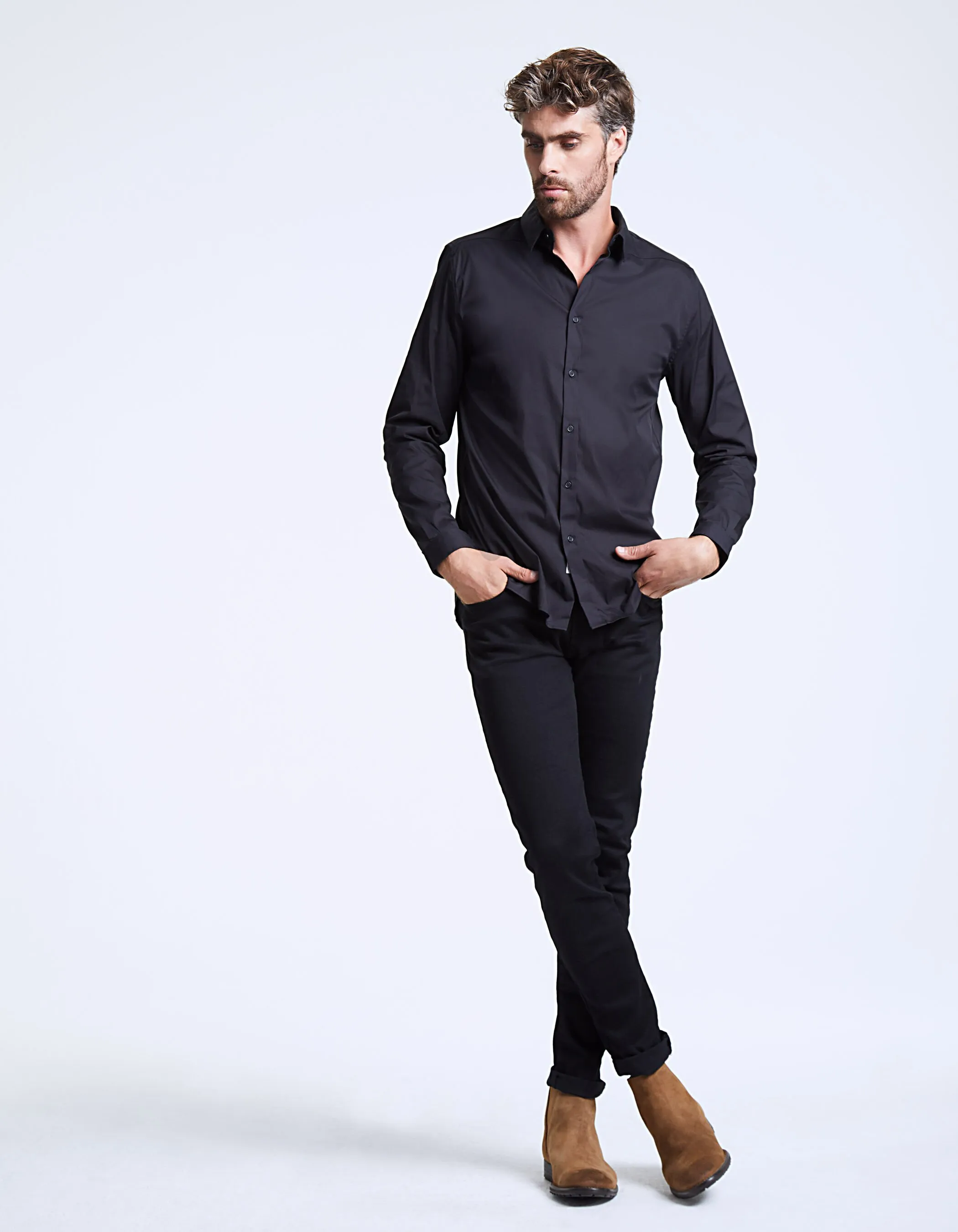 Chemise noire détail col Easy Care Homme