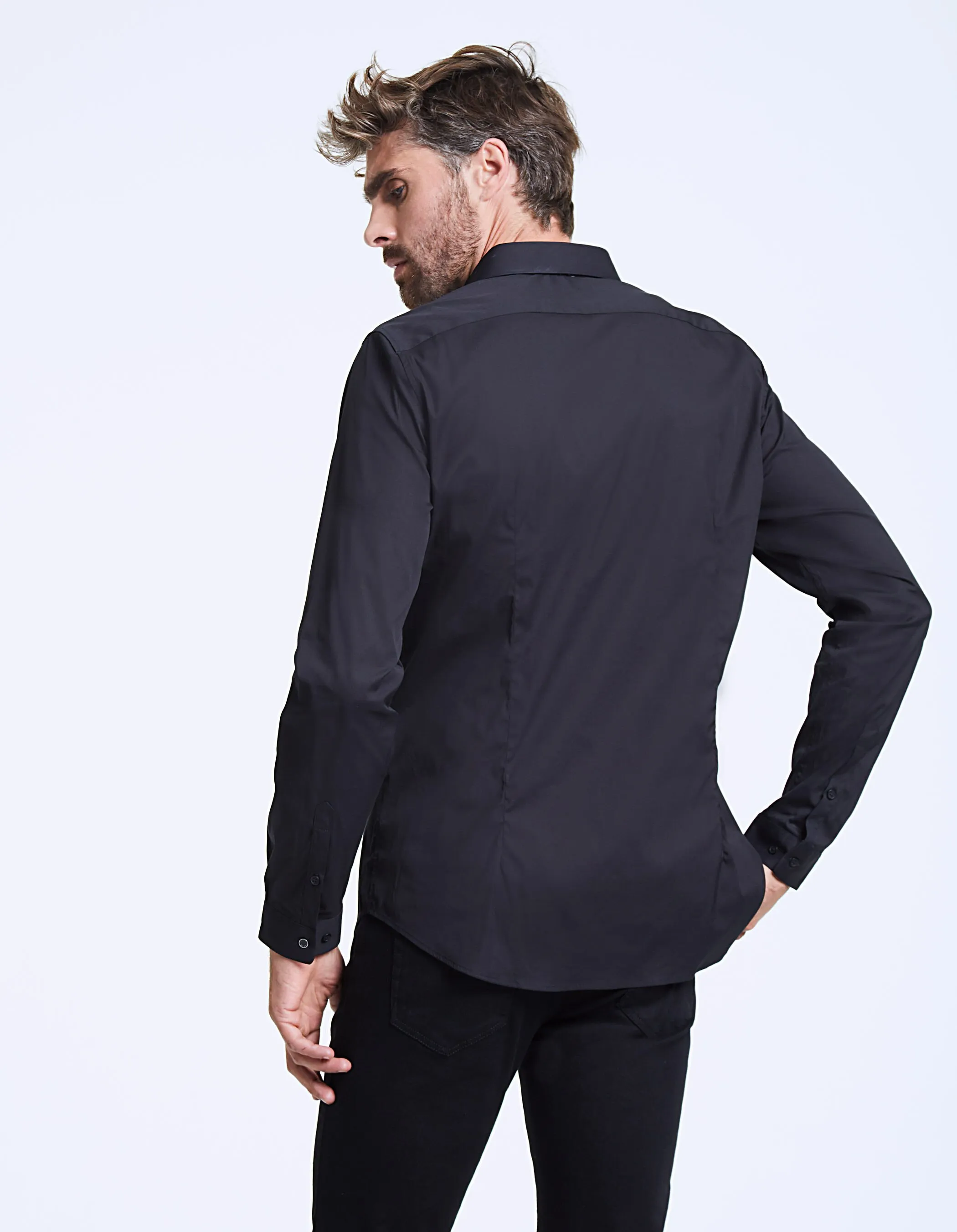 Chemise noire détail col Easy Care Homme