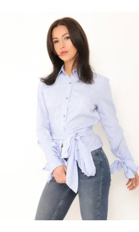 Chemise rayée bleu et blanche, col chic -  Morango, vêtements pour femme