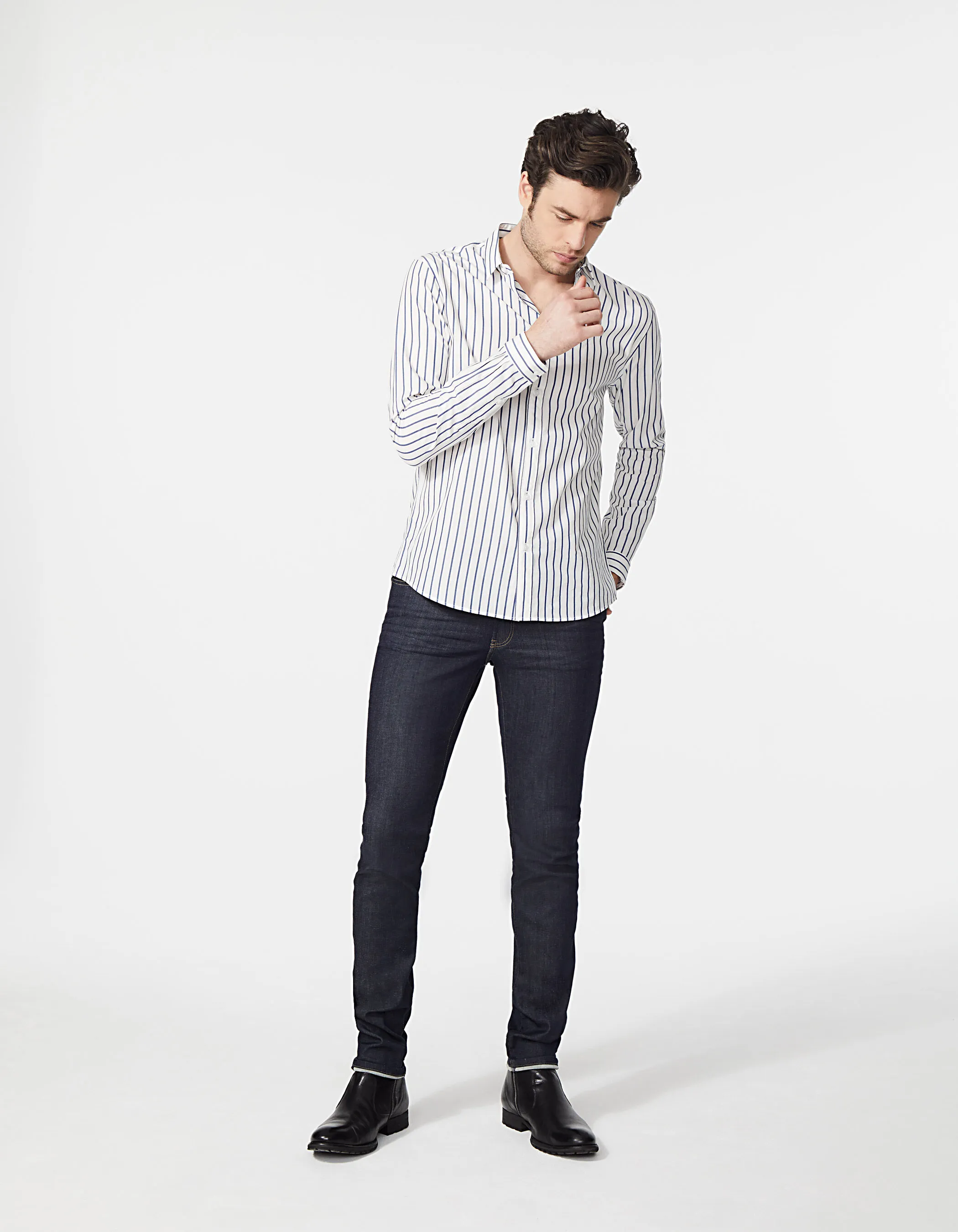 Chemise REGULAR blanc cassé à rayures bleues Homme