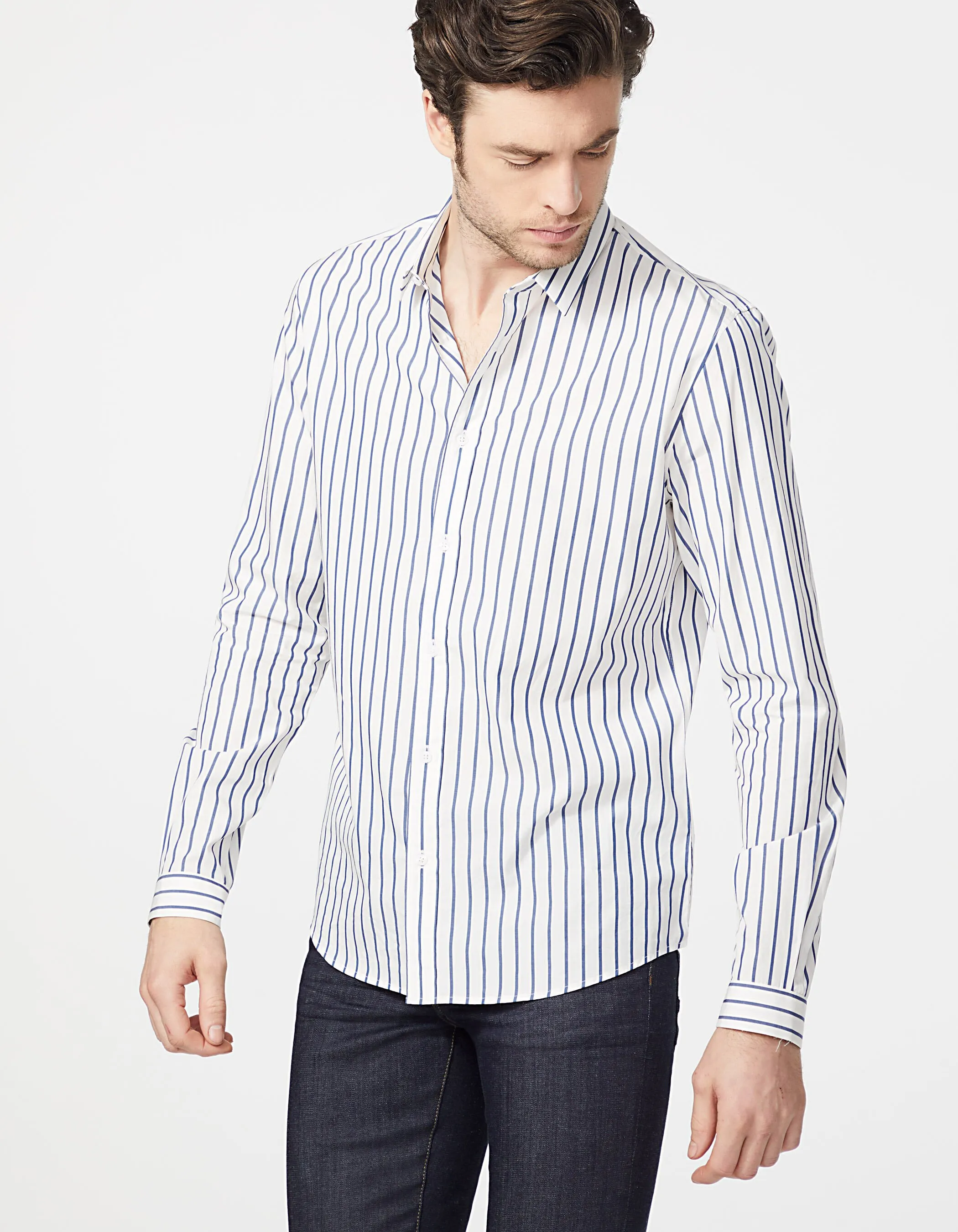 Chemise REGULAR blanc cassé à rayures bleues Homme