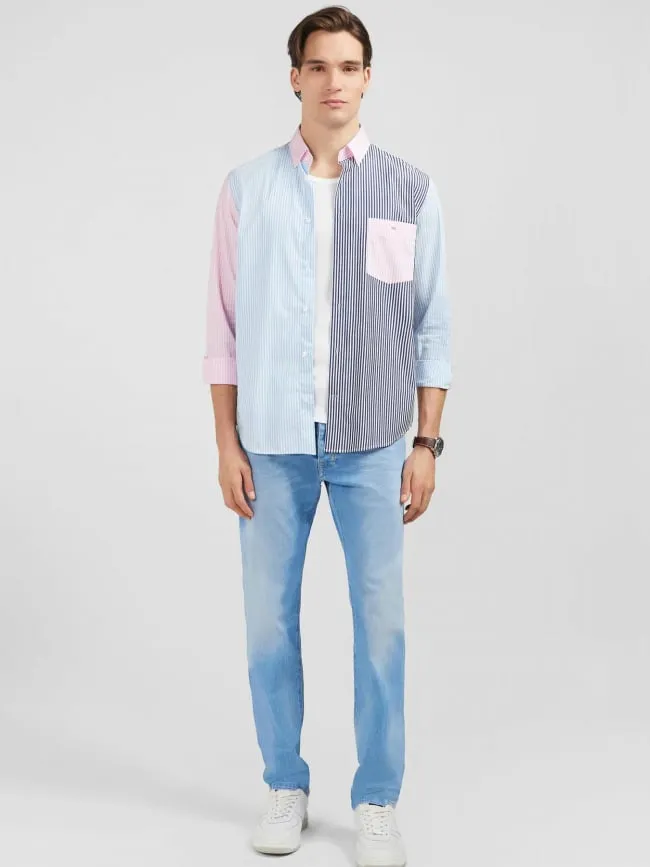 Chemise regular patch japo rayée rose bleu homme - Eden Park | wimod