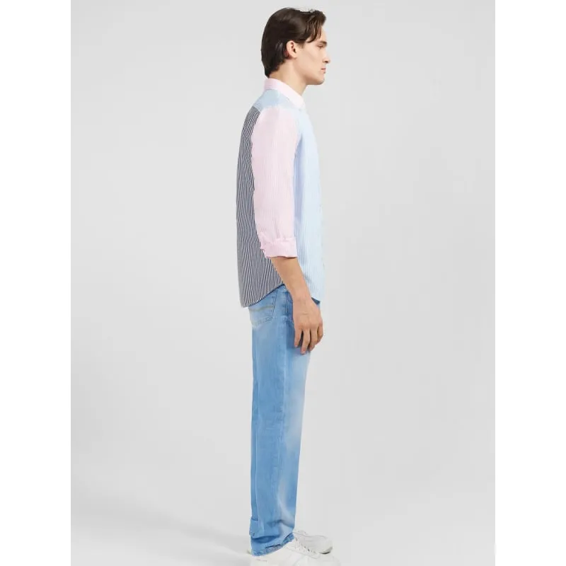 Chemise regular patch japo rayée rose bleu homme - Eden Park | wimod