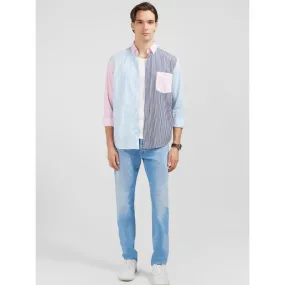 Chemise regular patch japo rayée rose bleu homme - Eden Park | wimod