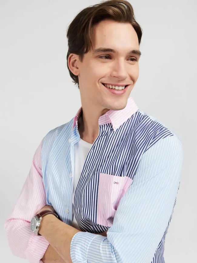 Chemise regular patch japo rayée rose bleu homme - Eden Park | wimod