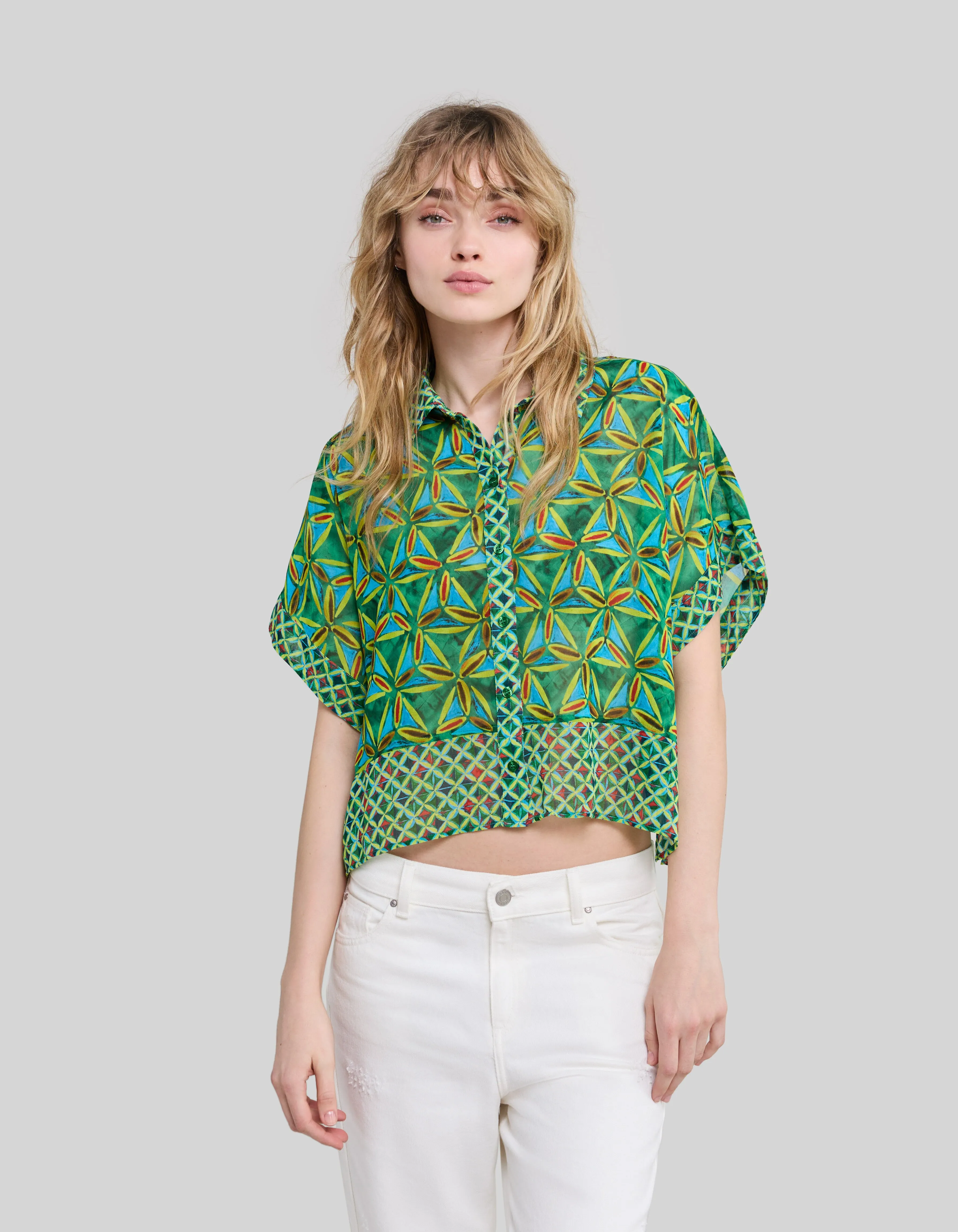 Chemise verte matière recyclée imprimé Femme