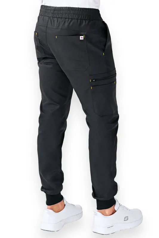 CLINIC WASH Pantalon Homme - ourlets côtelés noir/jaune