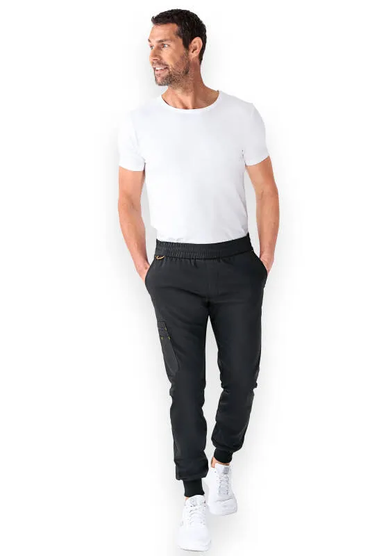 CLINIC WASH Pantalon Homme - ourlets côtelés noir/jaune