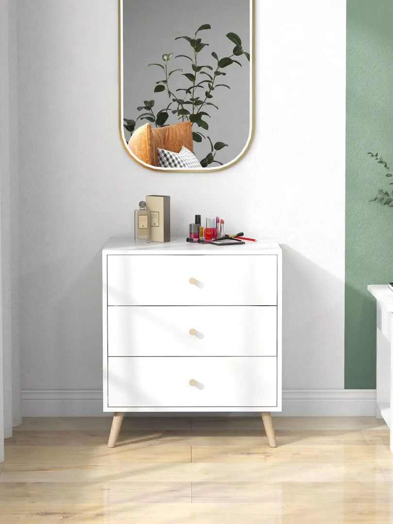 Commode 3 tiroirs design scandinave bois pin MDF blanc - Blanc