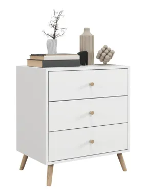 Commode 3 tiroirs design scandinave bois pin MDF blanc - Blanc