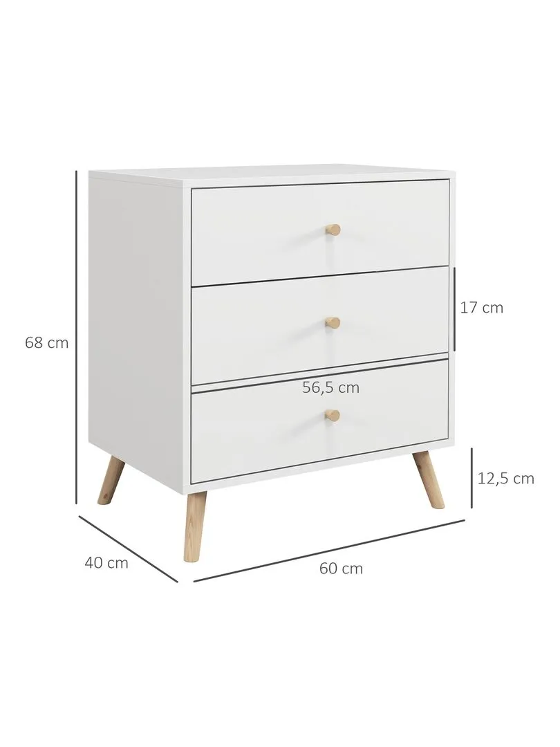 Commode 3 tiroirs design scandinave bois pin MDF blanc - Blanc