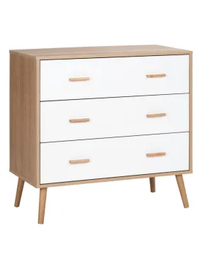 Commode scandinave sur pieds 3 tiroirs blanc aspect bois clair - Beige