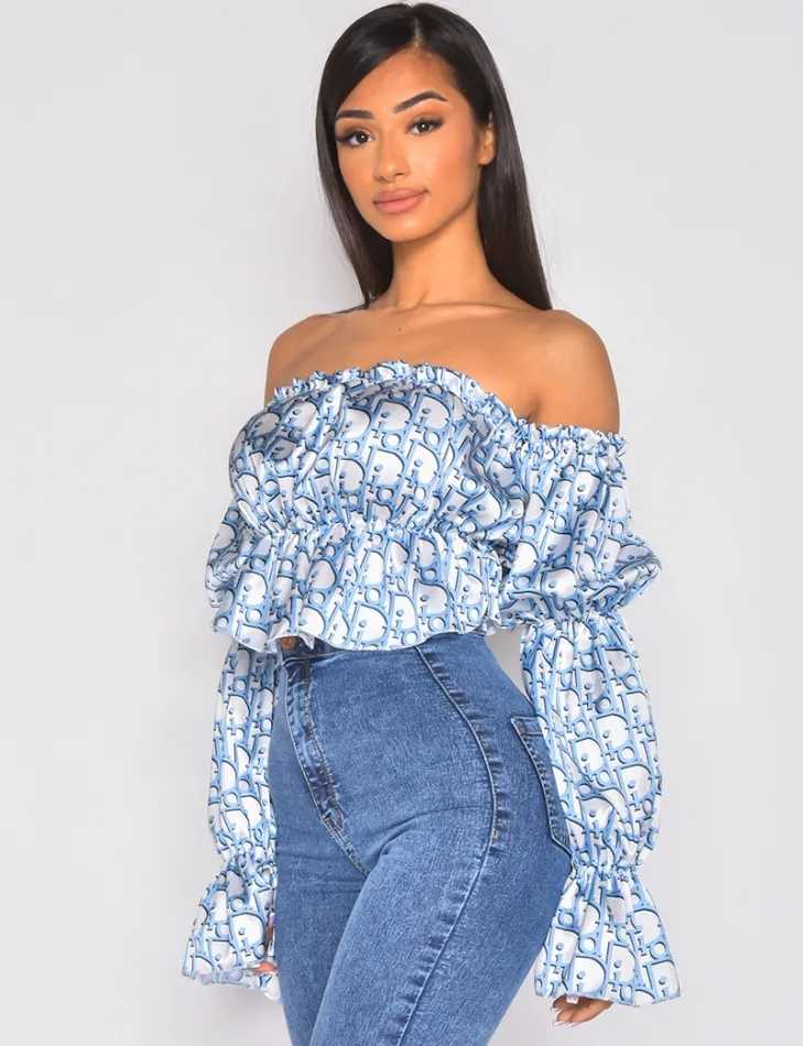 Crop top motif écriture manches bouffantes / 40297 - JEANS INDUSTRY