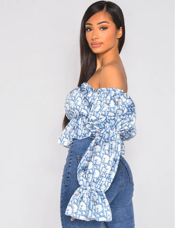 Crop top motif écriture manches bouffantes / 40297 - JEANS INDUSTRY