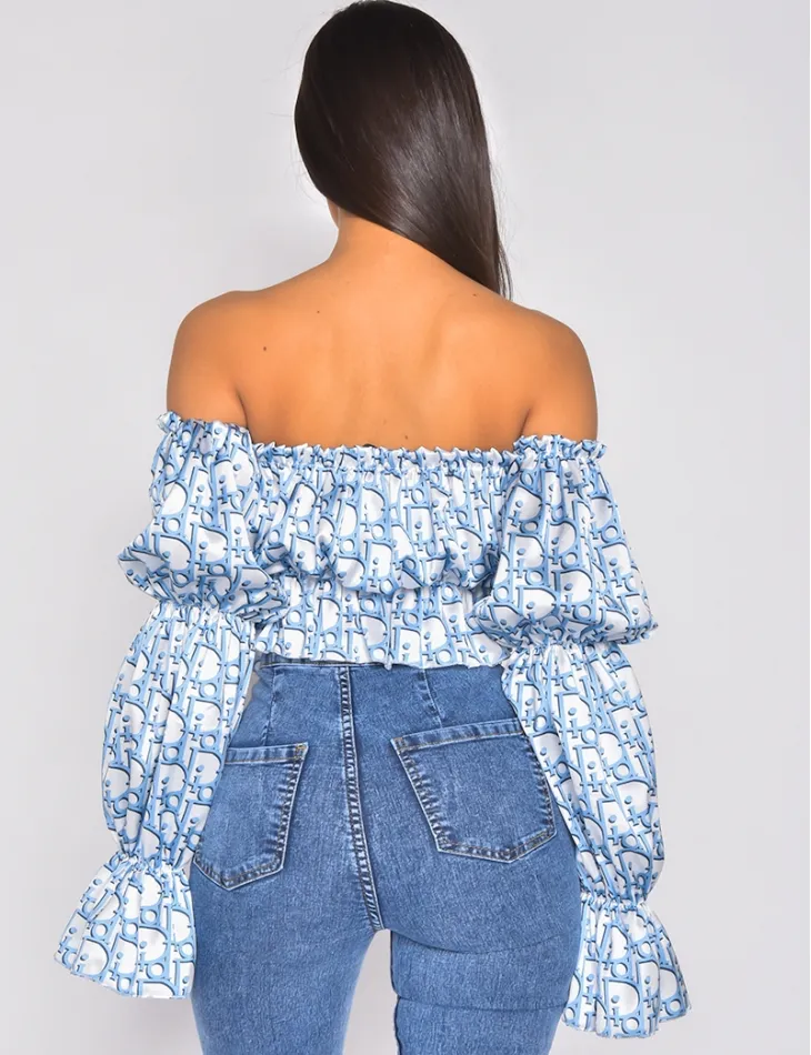 Crop top motif écriture manches bouffantes / 40297 - JEANS INDUSTRY