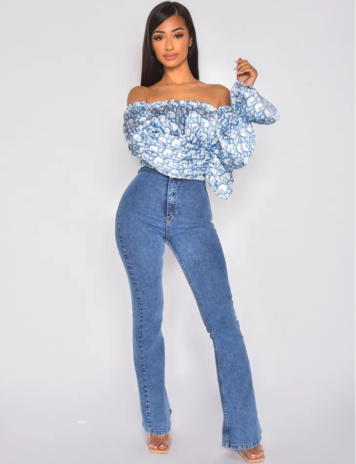 Crop top motif écriture manches bouffantes / 40297 - JEANS INDUSTRY