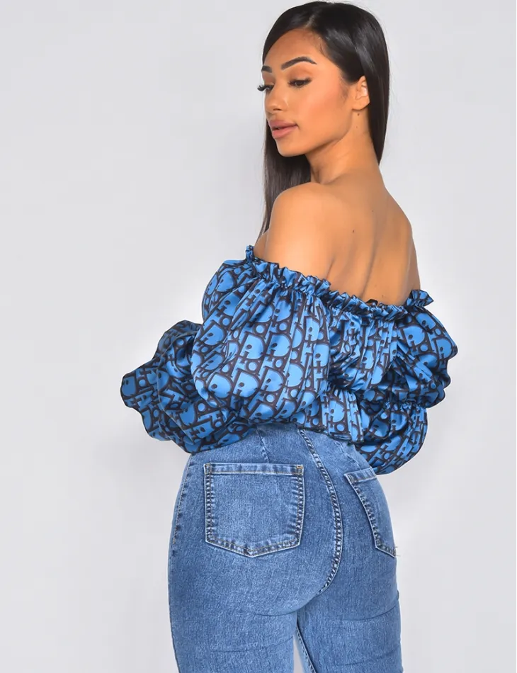 Crop top motif écriture manches bouffantes / 40297 - JEANS INDUSTRY