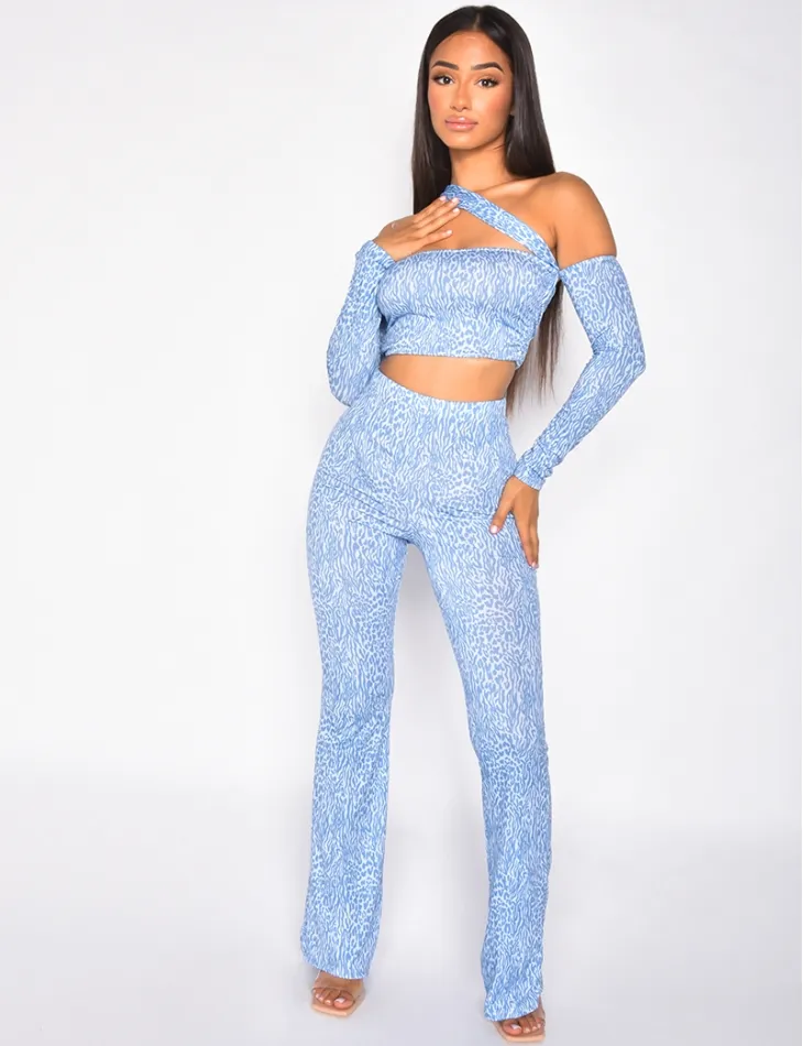 Ensemble crop-top et pantalon fluide à motif / 41801 - JEANS INDUSTRY