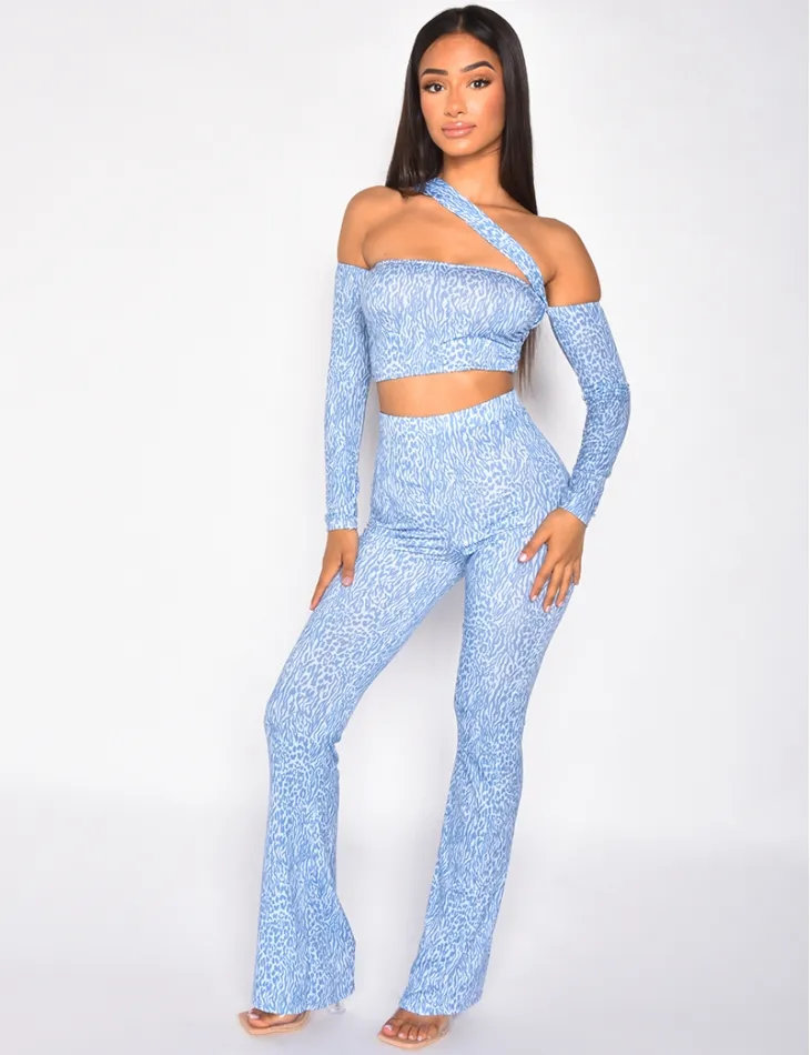 Ensemble crop-top et pantalon fluide à motif / 41801 - JEANS INDUSTRY