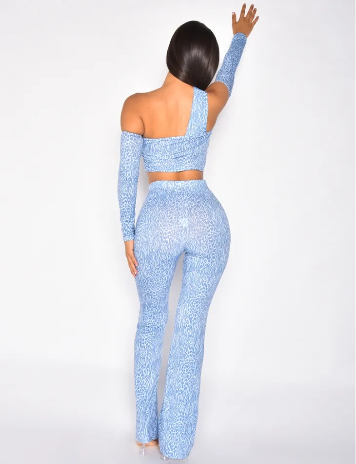 Ensemble crop-top et pantalon fluide à motif / 41801 - JEANS INDUSTRY