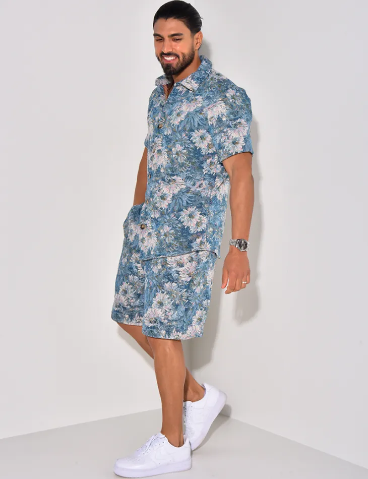 Ensemble short et chemise épais à motif floral / 59401 - JEANS INDUSTRY