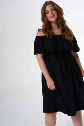 Femmes Robe à épaules ajourées avec nœud fantaisie Noir | MS Mode