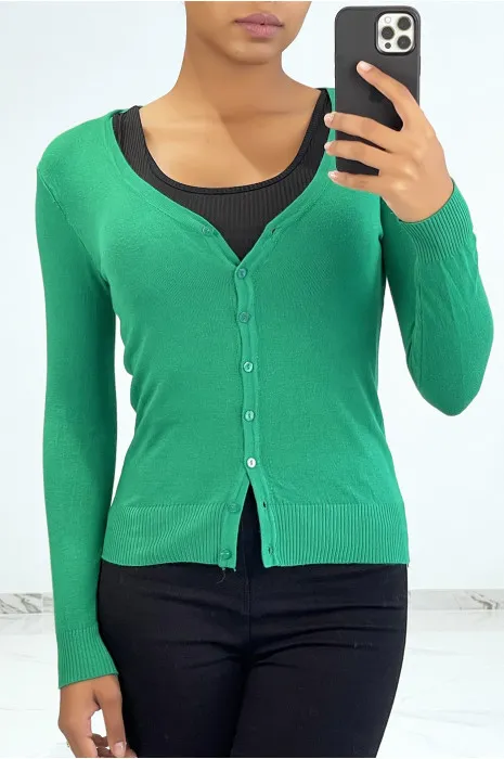 Gilet classique vert col V moulant et stretch