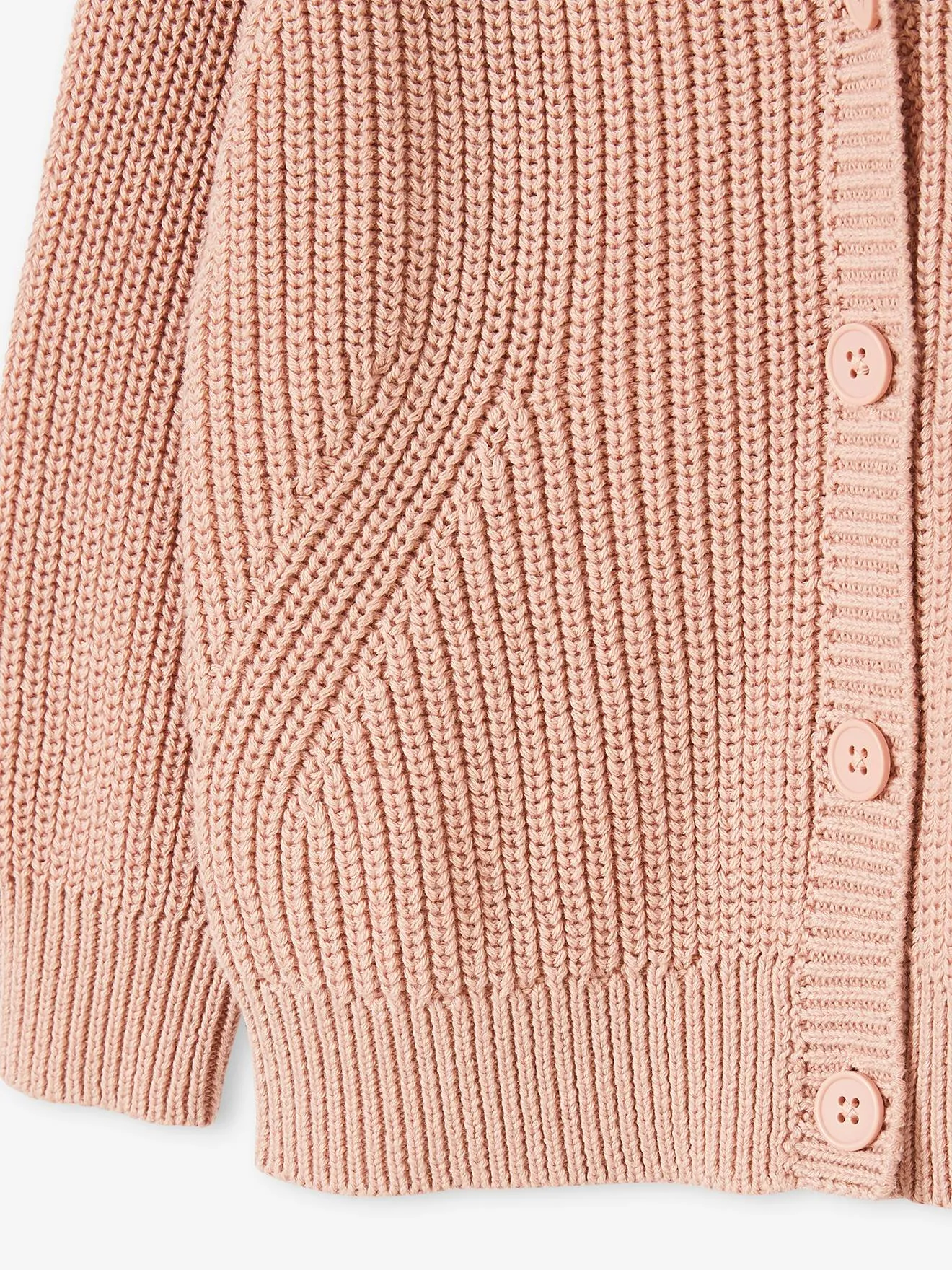 Gilet col V fille en côtes anglaises rose blush - Vertbaudet