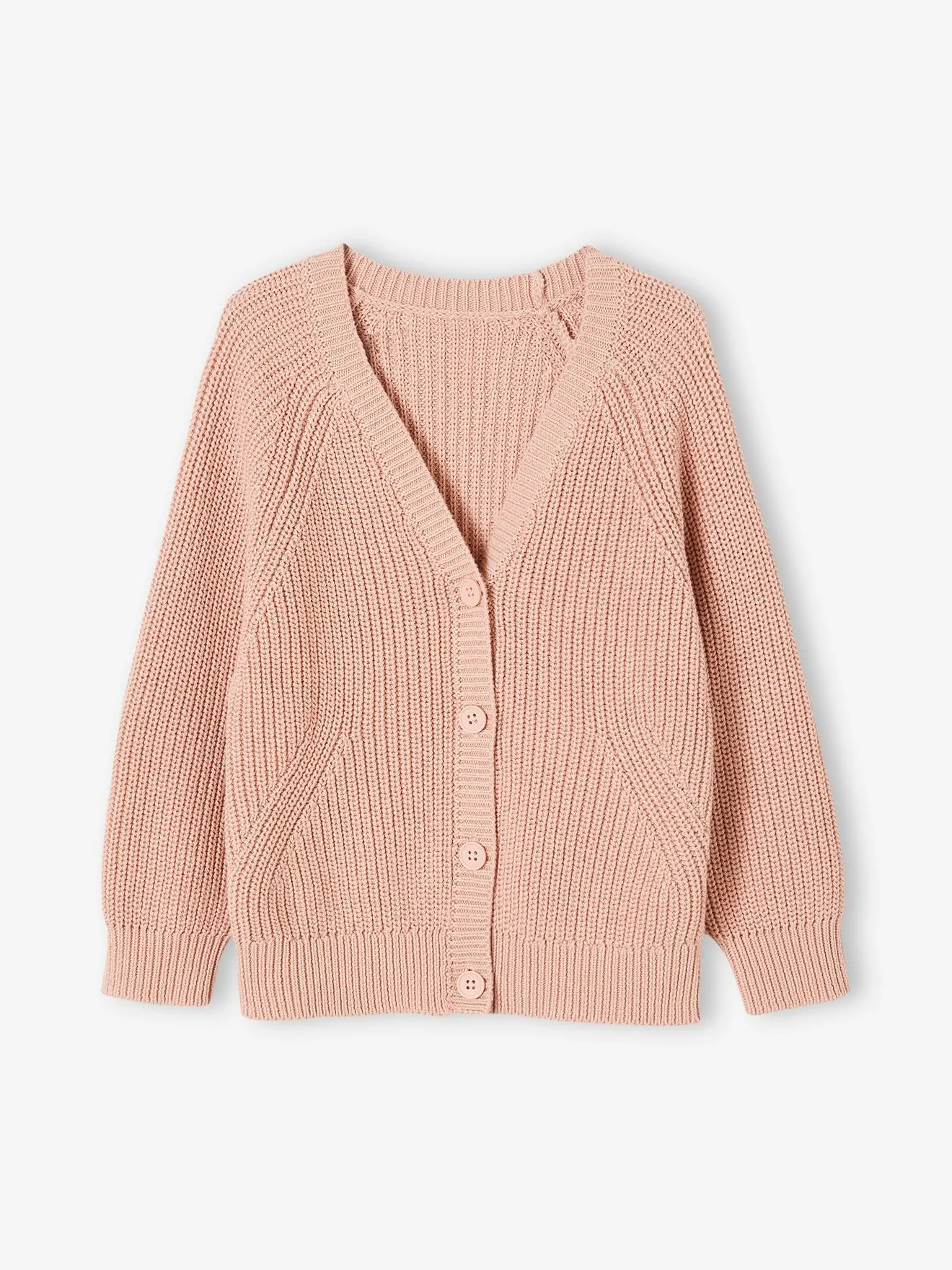 Gilet col V fille en côtes anglaises rose blush - Vertbaudet