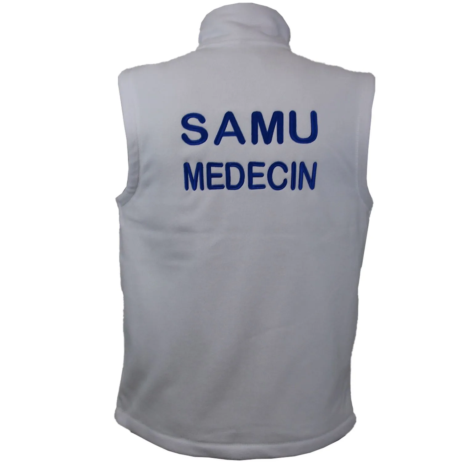 Gilet sans manches micropolaire homme - brodé SAMU MEDECIN recto verso - blanc 