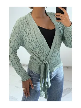 Gilet vert deau en grosse maille cache coeur