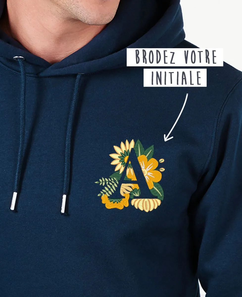 Hoodie homme Initiales fleuries brodé personnalisé