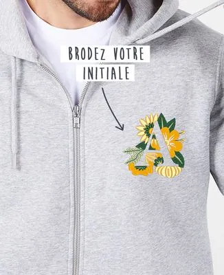 Hoodie homme Initiales fleuries brodé personnalisé