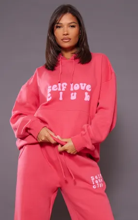 Hoodie rose foncé à slogan Self Love Club oversize